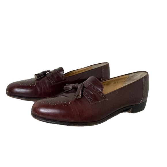 Salvatore Ferragamo Brogue Burgundy Brown Leather Tassle Loafer Shoes Men 8.5 D main image 9